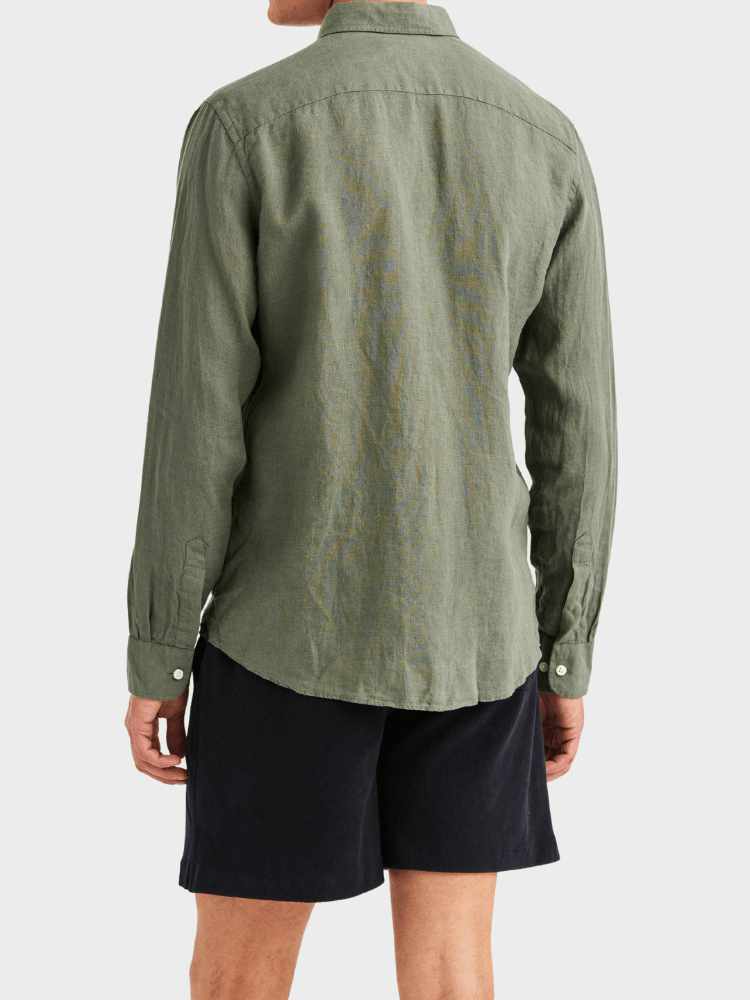 Morris Douglas Linen Shirt-Classic Fit - Olive
