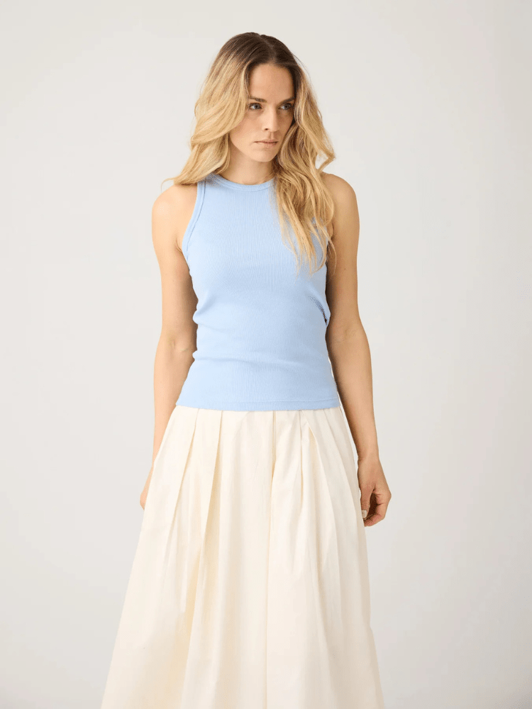 KNOWLEDGE COTTON APPAREL Racer Rib Top - Dame - Skyway