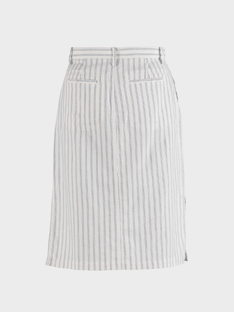 Lizzie cotton/linen striped Skirt - Dame - Cream w/Dusty Navy - Gumpel & Co