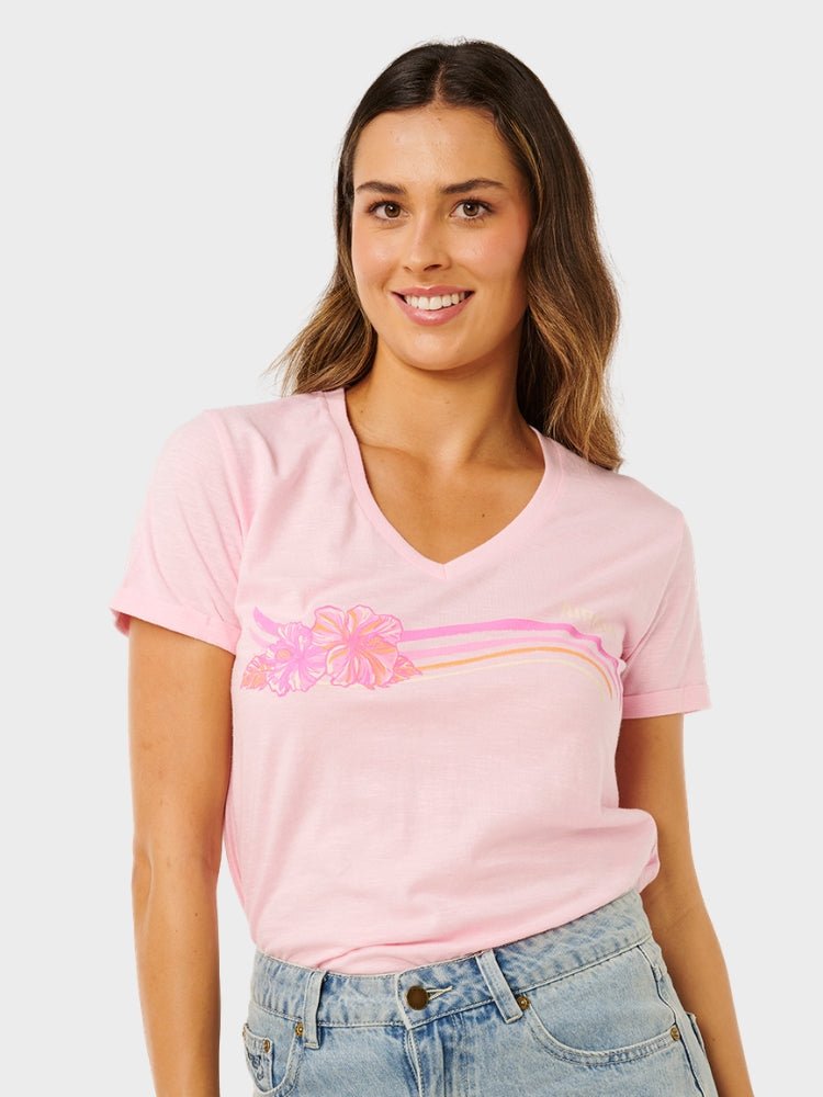 Rip Curl Molokai V Prnted T shirt - Dame - Soft Pink Hawaii