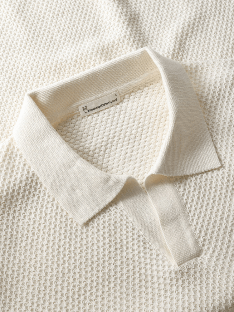 KNOWLEDGE COTTON APPAREL Organic Cotton Knitted Polo GOTS/Vegan - Herre - Egret