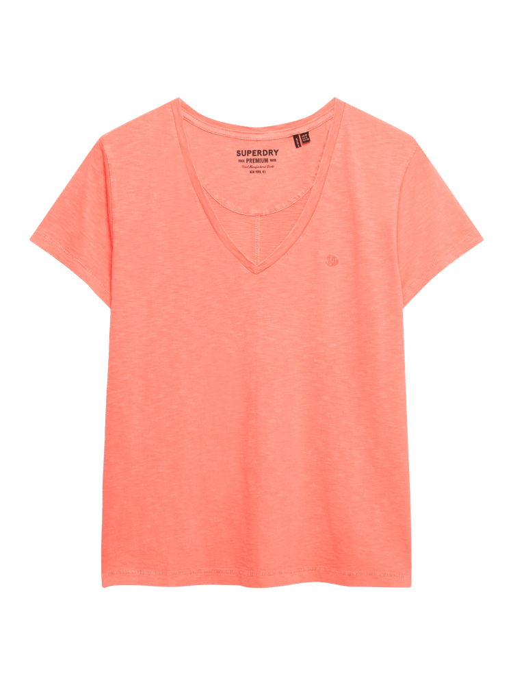 SUPERDRY Studios Slub Embroidered Tshirt - Dame - Fluro Coral