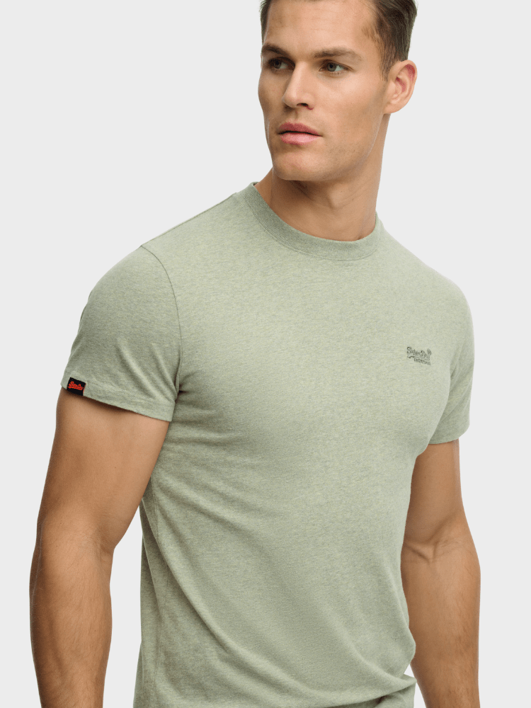Organic Cotton Essential Logo Tshirt - Herre - Vintage Sage Green Marl - Gumpel & Co