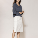 Lizzie cotton/linen striped Skirt - Dame - Cream w/Dusty Navy - Gumpel & Co