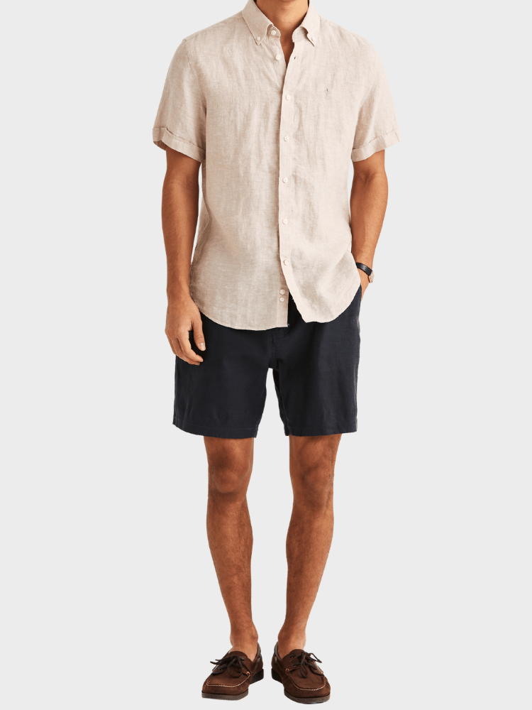 Morris Douglas Linen SS Shirt-Classic Fit - Khaki