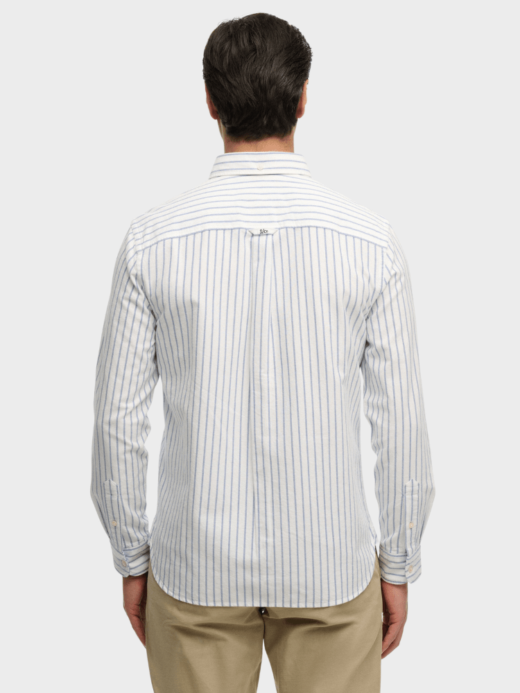 Preppy Oxford Langærmet Skjorte - Herre - Classic Blue/Optic Stripe - Gumpel & Co