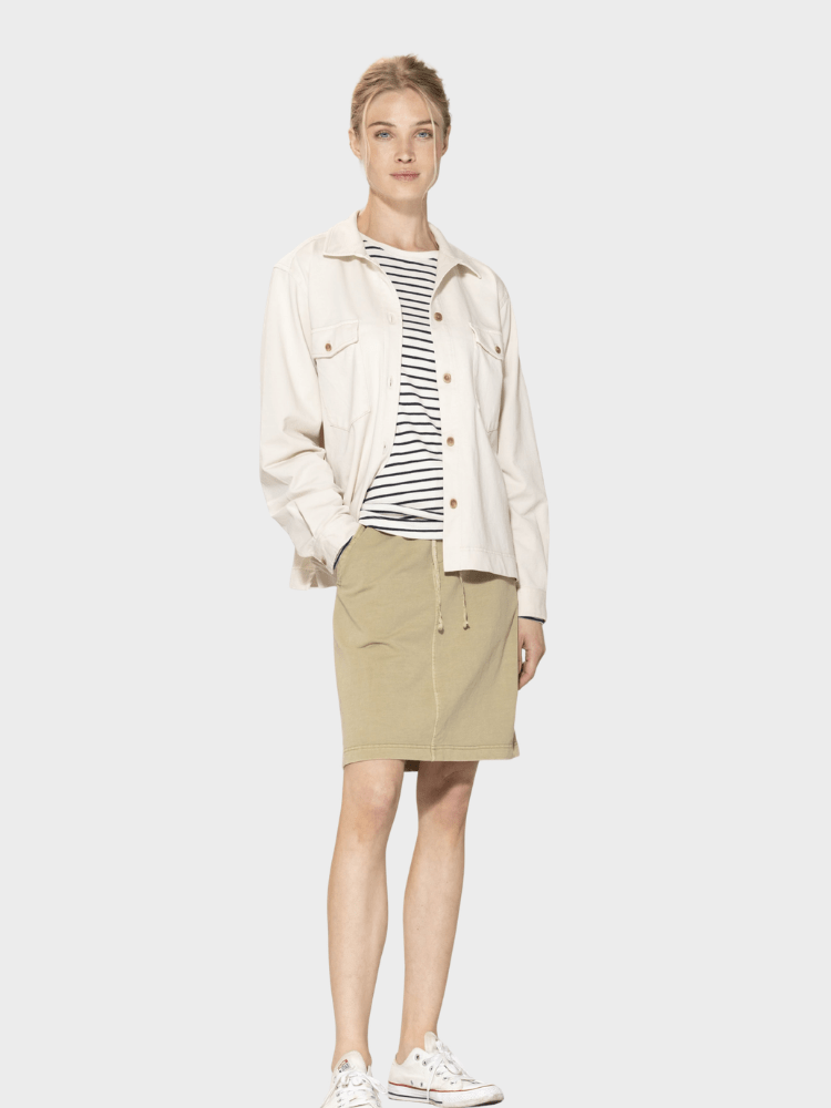 Ditte striped LS rib T-shirt - Dame - Ecru w/New Navy - Gumpel & Co