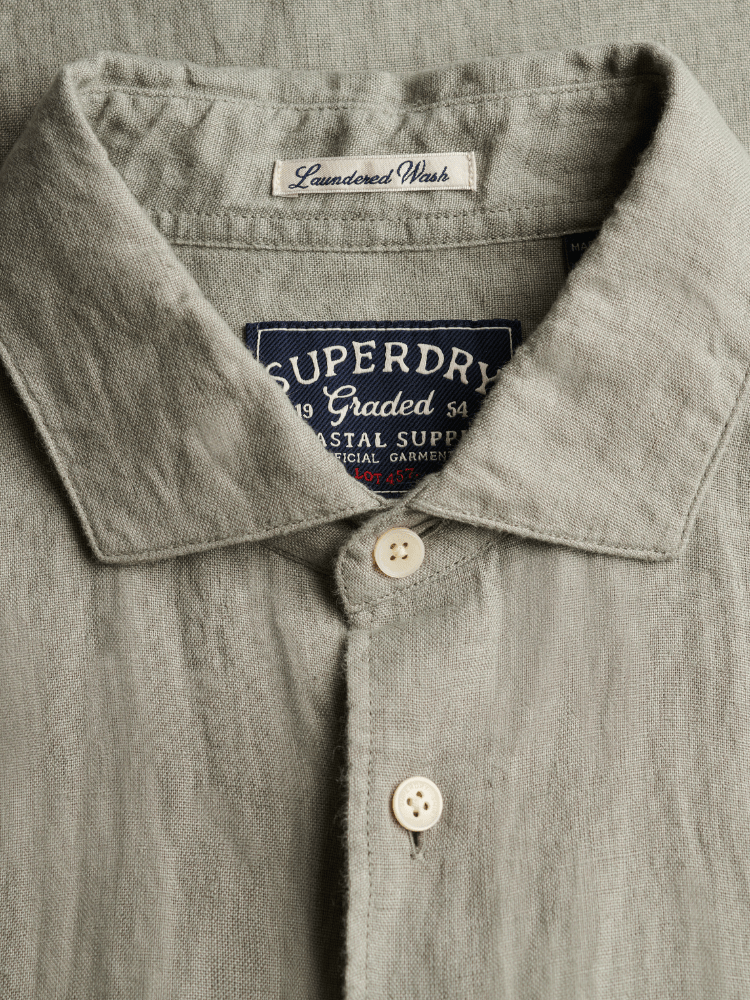 SUPERDRY Riviera Kortærmet Linen Skjorte - Herre - Bay Green