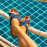 SHANGIES BY STILOV Women #1 Sandal - Blue Stripes
