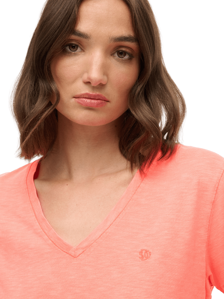 SUPERDRY Studios Slub Embroidered Tshirt - Dame - Fluro Coral