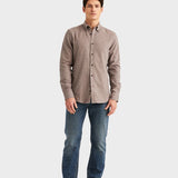Flannel Herringbone Shirt-Slim Fit - Brown