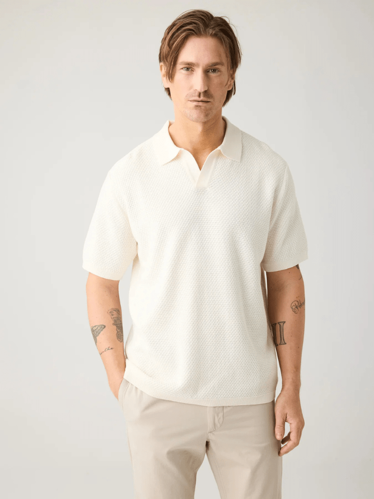 KNOWLEDGE COTTON APPAREL Organic Cotton Knitted Polo GOTS/Vegan - Herre - Egret