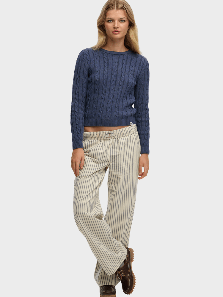 SUPERDRY Cotton Stripe Elastic Bukser - Dame - Lauren Navy Stripe