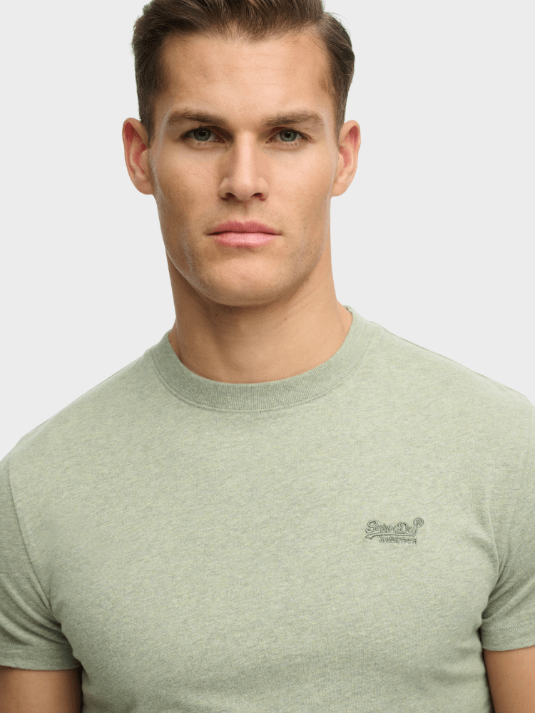 Organic Cotton Essential Logo Tshirt - Herre - Vintage Sage Green Marl - Gumpel & Co