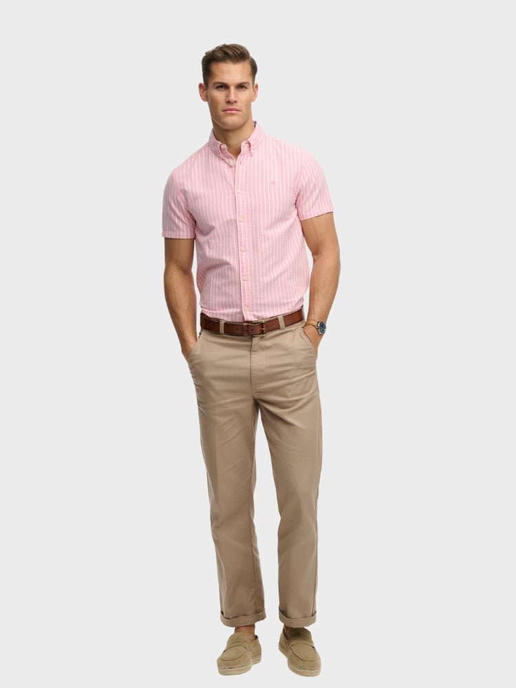 SUPERDRY Preppy Oxford Kortærmet Skjorte - Herre - Cali Coral/Optic Stripe