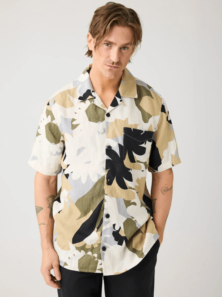 KNOWLEDGE COTTON APPAREL Hørskjorte m/korte ærmer - Herre - Green