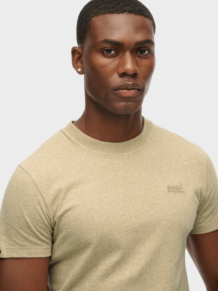 Organic Cotton Essential Logo Tshirt - Herre - Tan Brown Fleck Marl - Gumpel & Co