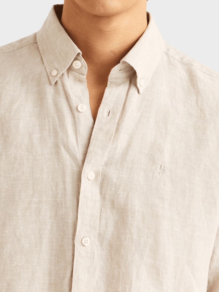 Morris Douglas Linen Shirt-Classic Fit - Khaki