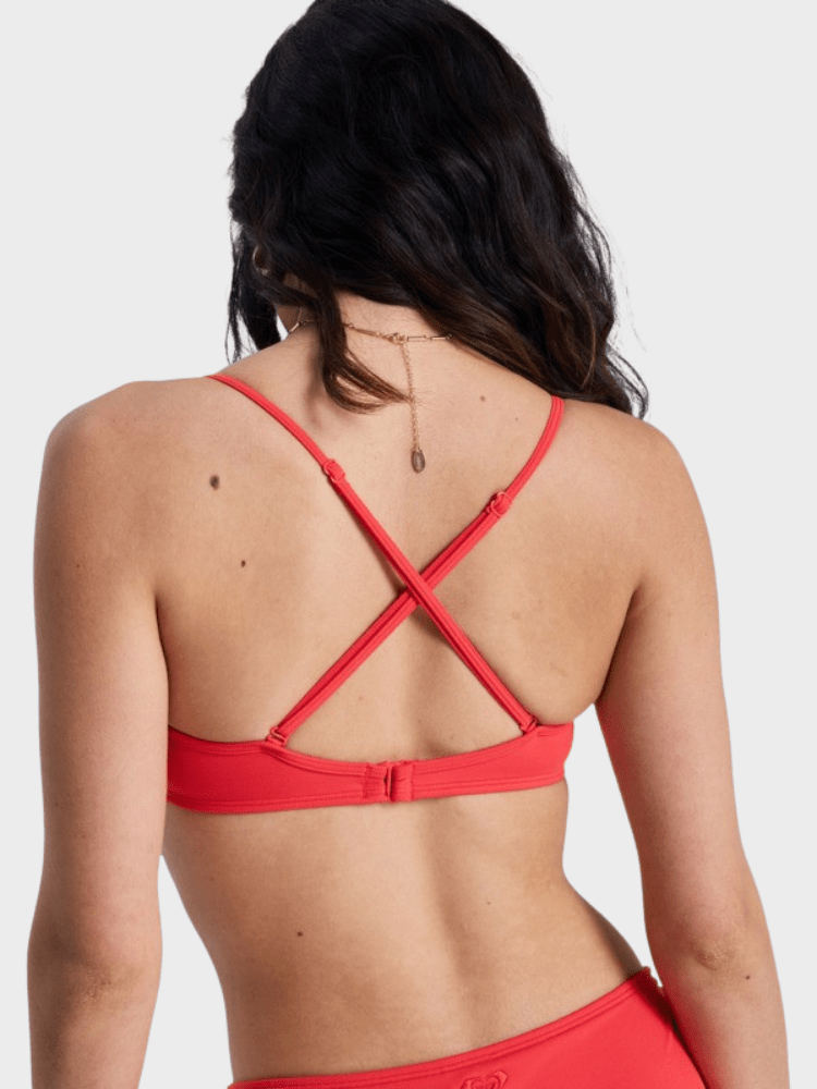 Roxy Solid Essentials Wrap Bra Bikini Top - Dame - Hibiscus