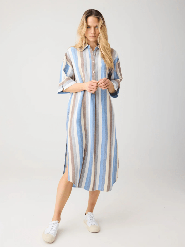 KNOWLEDGE COTTON APPAREL Skjortekjole - Dame - Multi color stripe