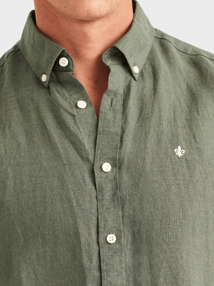 Morris Douglas Linen Shirt-Classic Fit - Olive