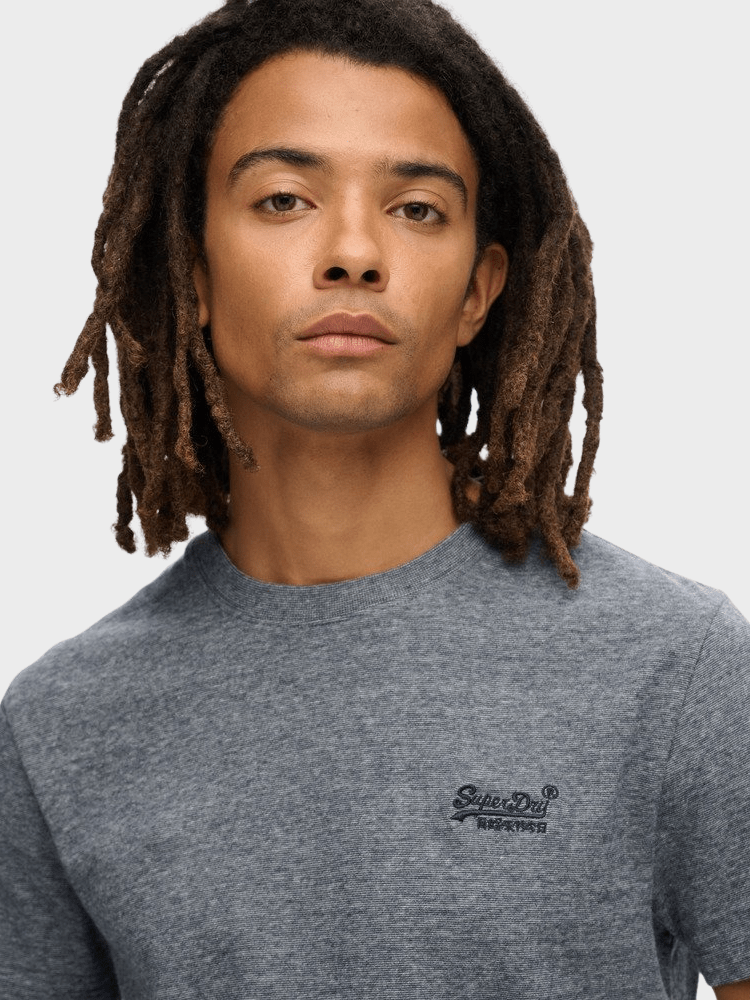 Organic Cotton Essential Logo Tshirt - Herre - Eclipse Navy/Grey Marl Feeder - Gumpel & Co