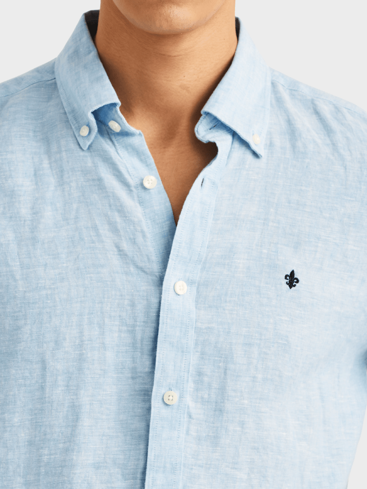 Morris Douglas Linen SS Shirt-Classic Fit - Blue