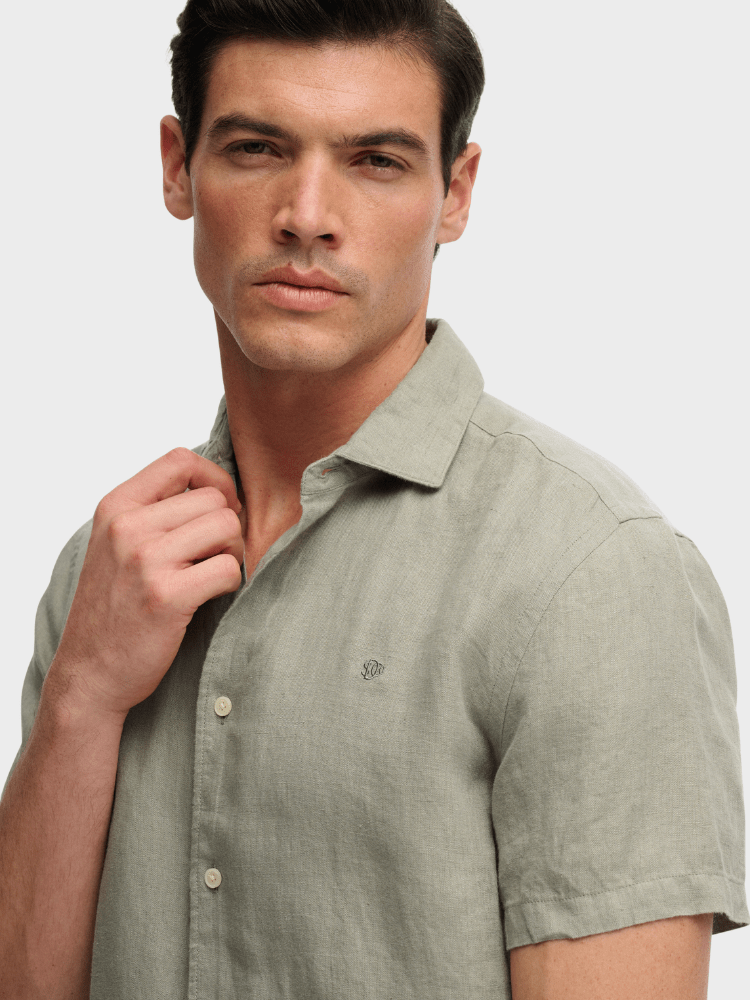 SUPERDRY Riviera Kortærmet Linen Skjorte - Herre - Bay Green