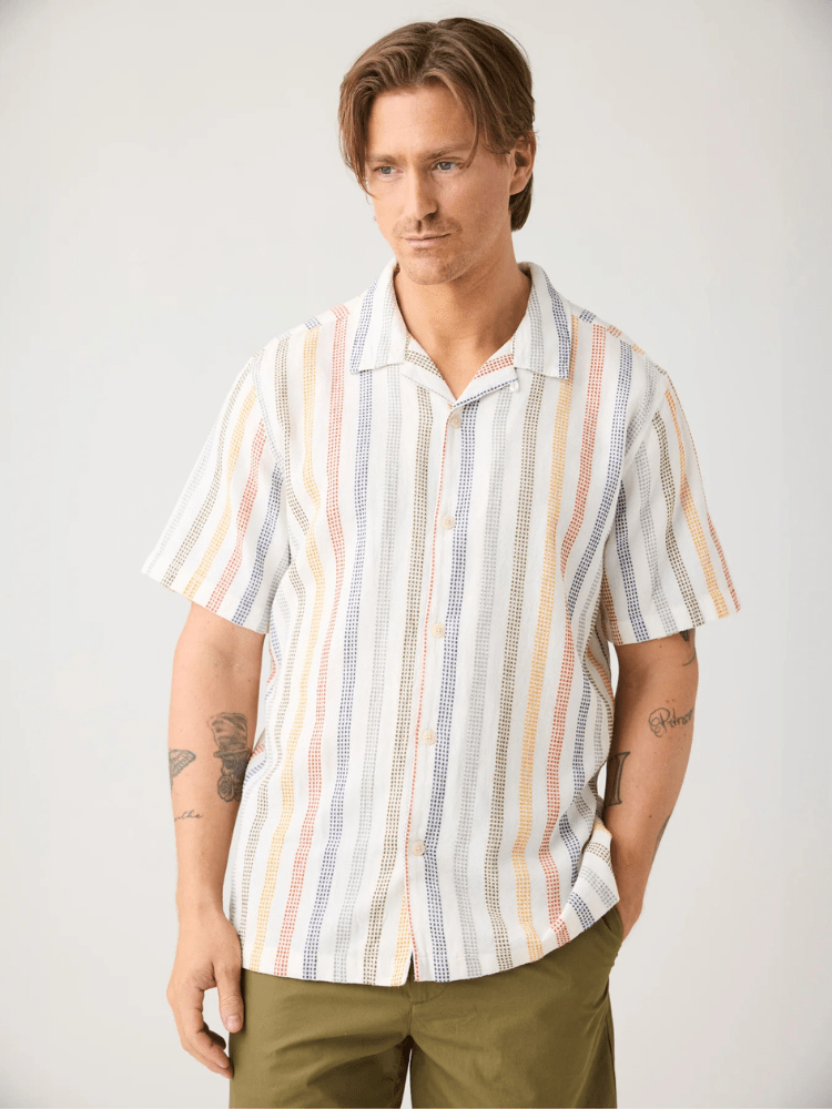 KNOWLEDGE COTTON APPAREL Skjorte m/korte ærmer - Herre - Multi color stripe