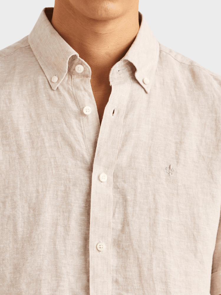 Morris Douglas Linen SS Shirt-Classic Fit - Khaki