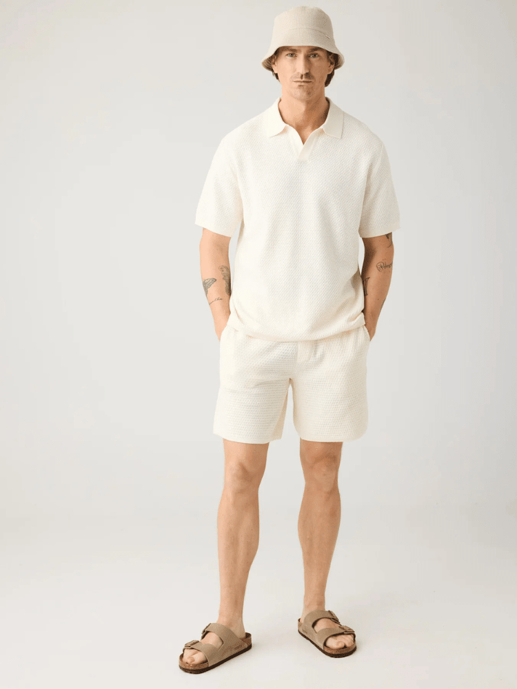 KNOWLEDGE COTTON APPAREL Organic Cotton Knitted Polo GOTS/Vegan - Herre - Egret