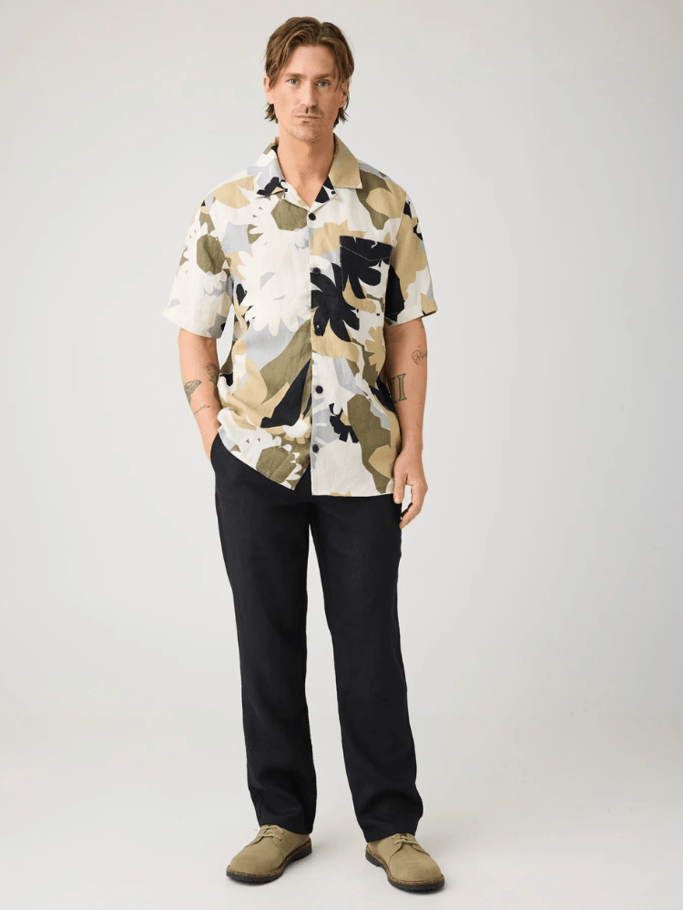 KNOWLEDGE COTTON APPAREL Hørskjorte m/korte ærmer - Herre - Green