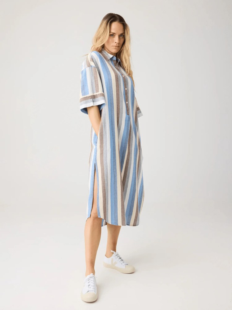 KNOWLEDGE COTTON APPAREL Skjortekjole - Dame - Multi color stripe