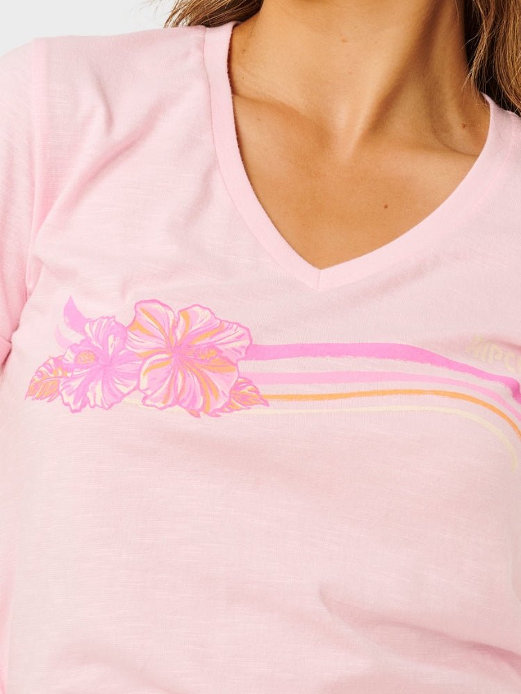 Rip Curl Molokai V Prnted T shirt - Dame - Soft Pink Hawaii