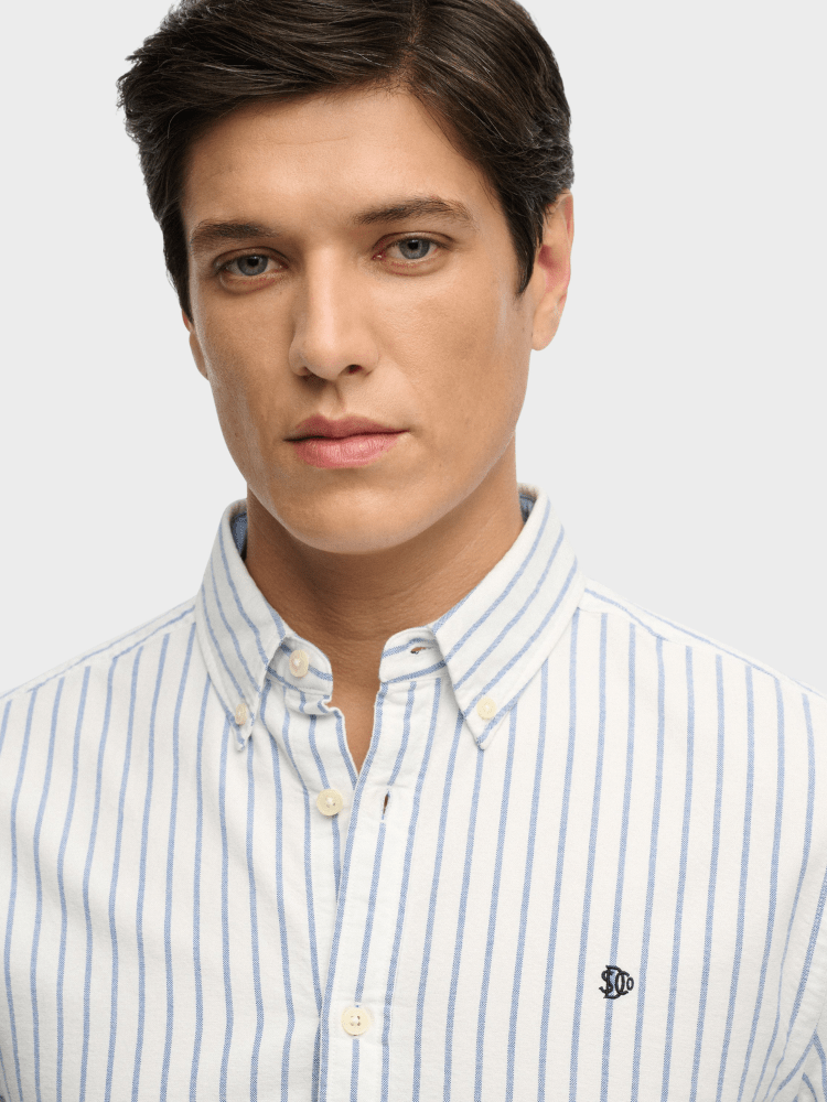 Preppy Oxford Langærmet Skjorte - Herre - Classic Blue/Optic Stripe - Gumpel & Co