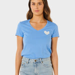 Rc Heart V Neck T shirt - Dame - Cornflower Blue - Gumpel & Co
