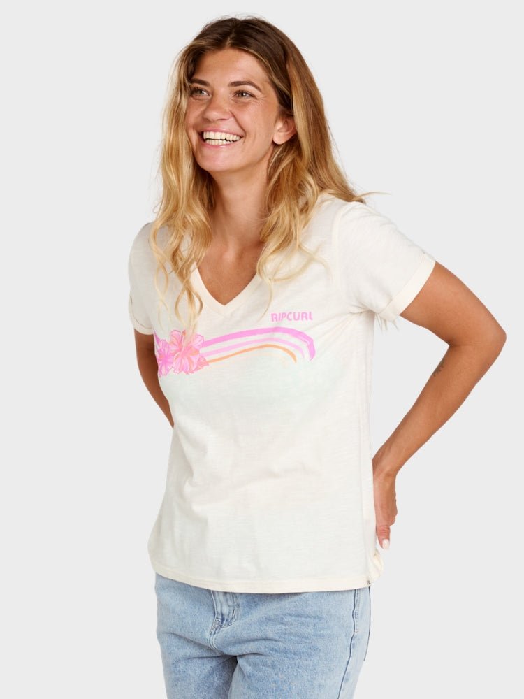 Molokai V Prnted T shirt - Dame - Off White - Gumpel & Co