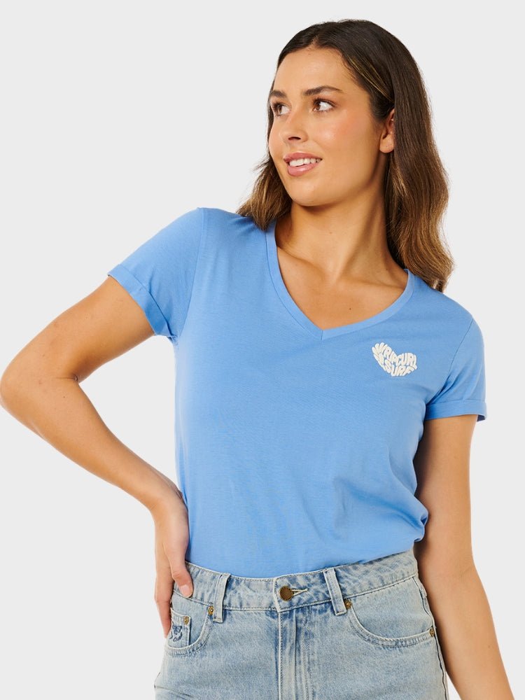 Rc Heart V Neck T shirt - Dame - Cornflower Blue - Gumpel & Co