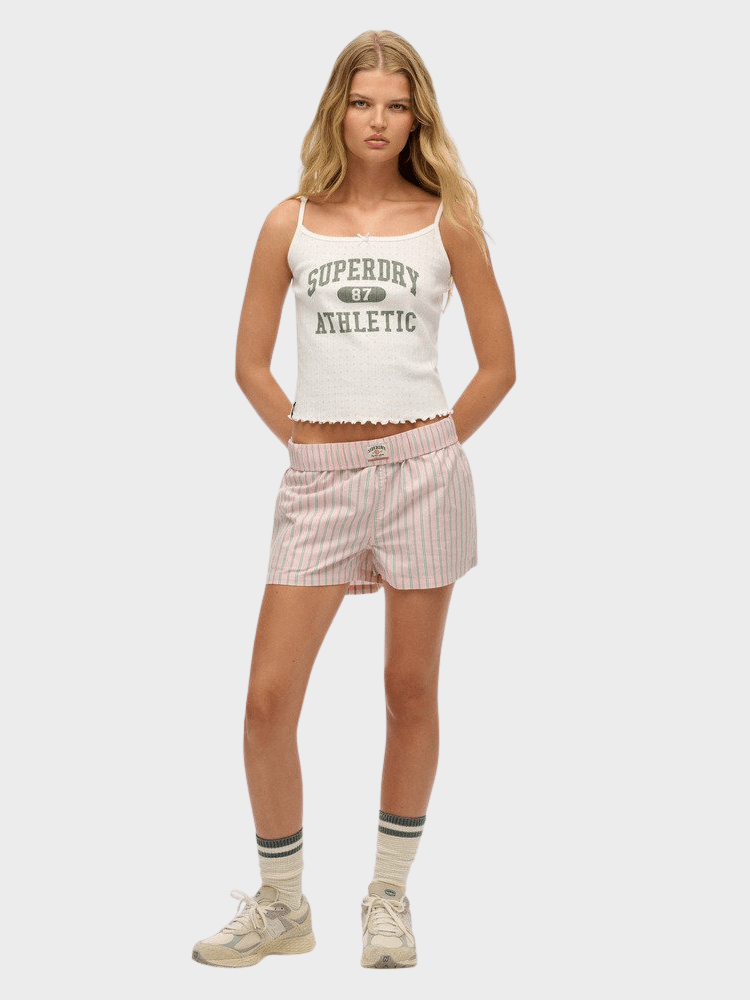 Cotton Stripe Elastic Short - Dame - Suffolk Pink Stripe - Gumpel & Co