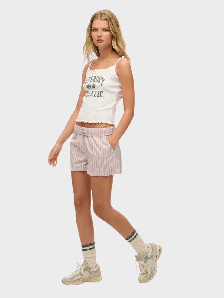 Cotton Stripe Elastic Short - Dame - Suffolk Pink Stripe - Gumpel & Co