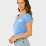 Rc Heart V Neck T shirt - Dame - Cornflower Blue - Gumpel & Co