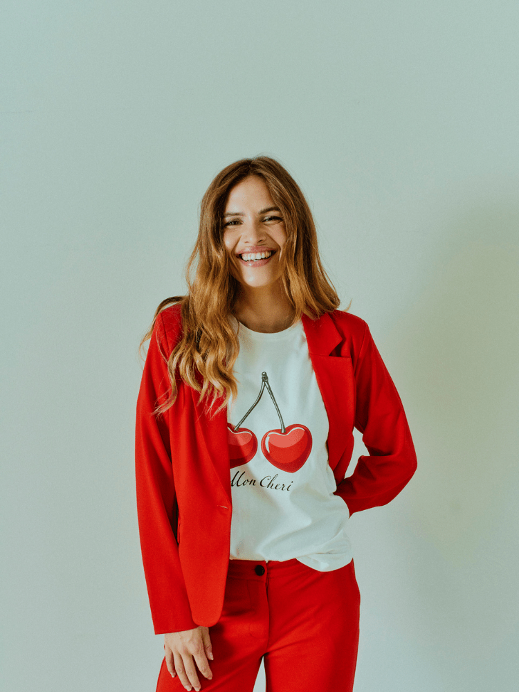 Freequent Fenjal T-shirt - Dame - STAR OFF-WHITE W. TRUE RED