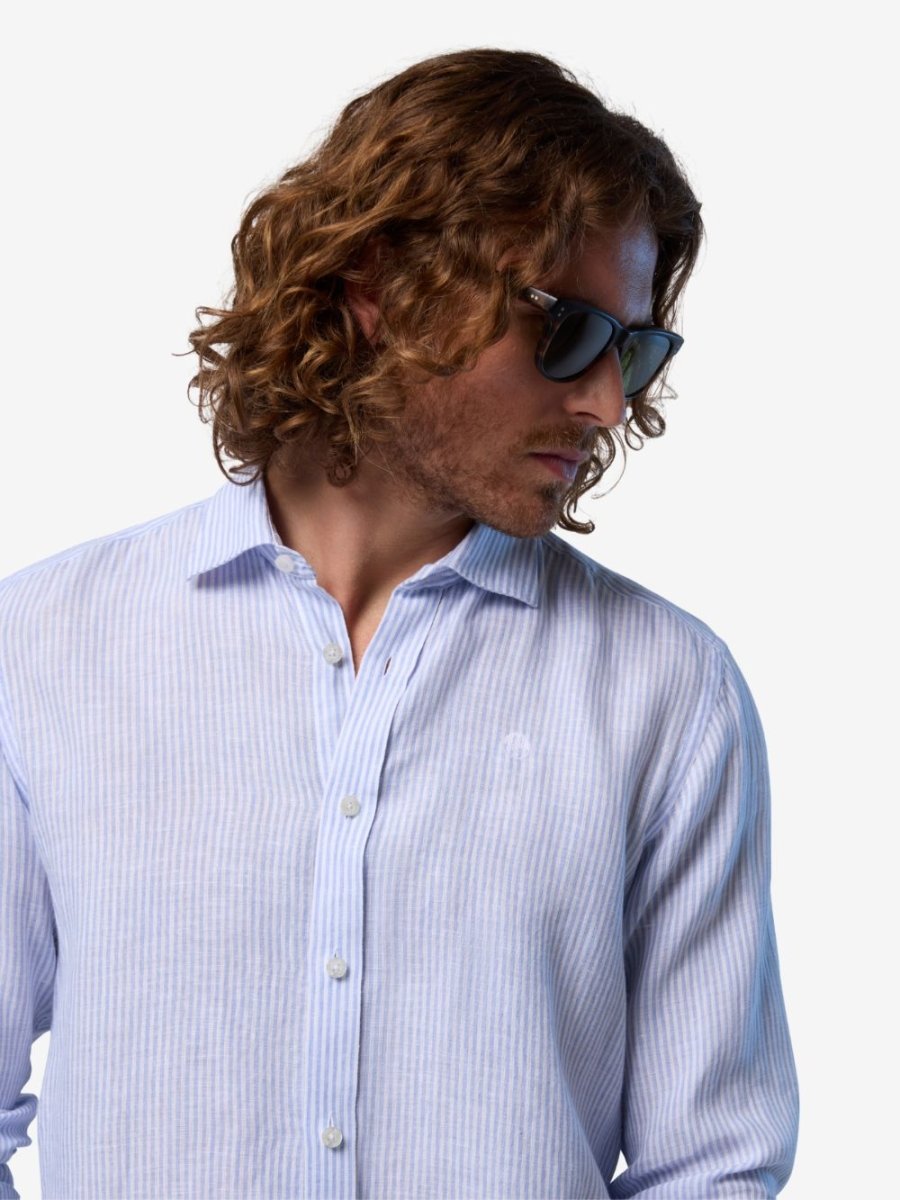 Classic stripe linen shirt - Mænd - Sand/White - Gumpel & Co