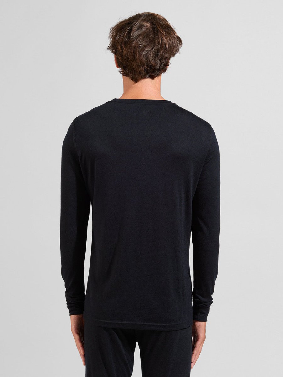 Men's Natural Merinould 200g/m2 Crew Neck Skiundertrøje - Herre - Black - Gumpel & Co