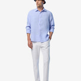 Linen shirt with embroidered logo - Mænd - Light Blue