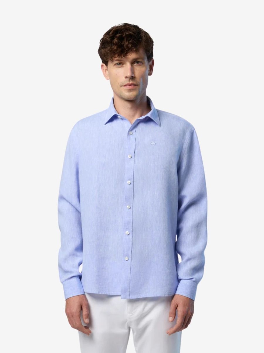 Linen shirt with embroidered logo - Mænd - Light Blue - Gumpel & Co