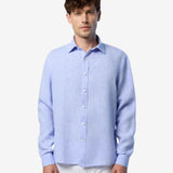 Linen shirt with embroidered logo - Mænd - Light Blue
