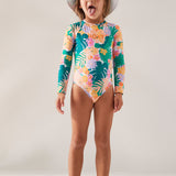 Kids Paradisiac Island Long Sleeve Rash Guard Badedragt - Børn - Mint Tropical Trails