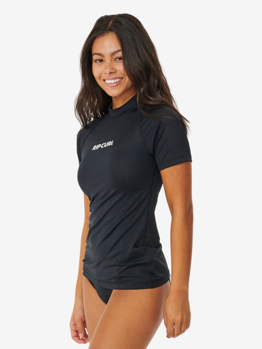 Classic Surf Short Sleeve UV Rash Vest - Dame - Black - Gumpel & Co