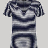Women's T-shirt med V-hals - Dame - Navy Optic Stripe